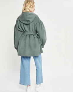 Femme Lou Andrea Manteaux^Manteau 3/4 léger 100% Laine à capuche kaki