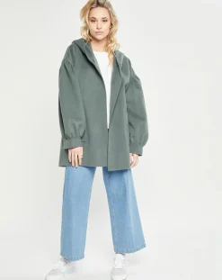 Femme Lou Andrea Manteaux^Manteau 3/4 léger 100% Laine à capuche kaki