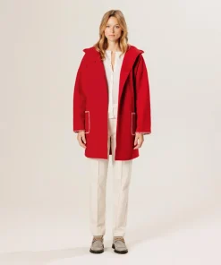 Manteau Beata 100% laine à capuche rouge-Rodier New