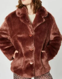 Femme Manoush Manteaux^Manteau court en Fausse Fourrure Bijou choco