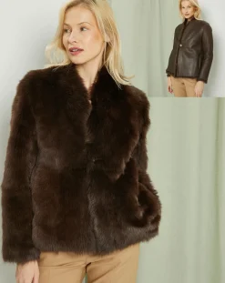 Manteau court réversible en Cuir & Fourrure Aggravi marron-MaxMara Sale