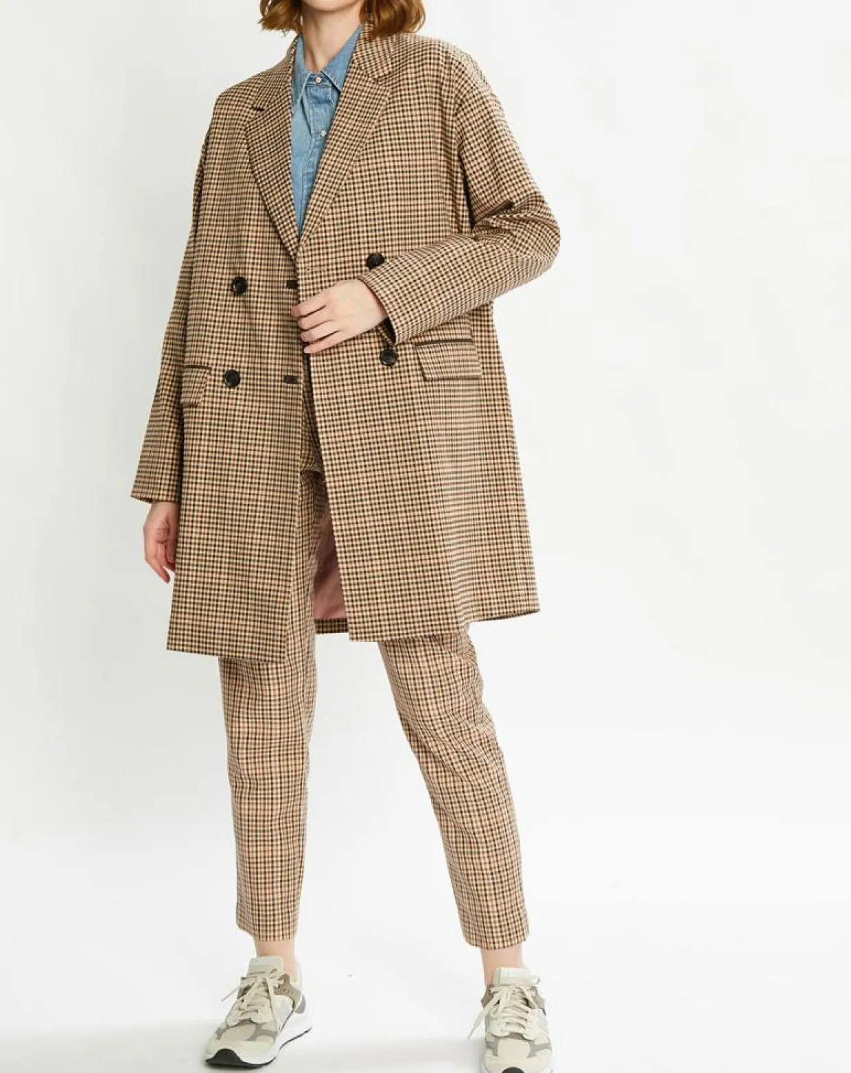 Manteau droit double boutonnage à carreaux beige/marron-Scotch & Soda Outlet