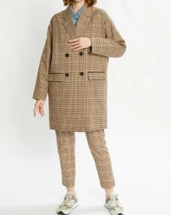 Manteau droit double boutonnage à carreaux beige/marron-Scotch & Soda Outlet