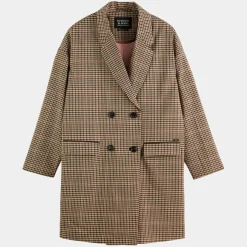 Manteau droit double boutonnage à carreaux beige/marron-Scotch & Soda Outlet