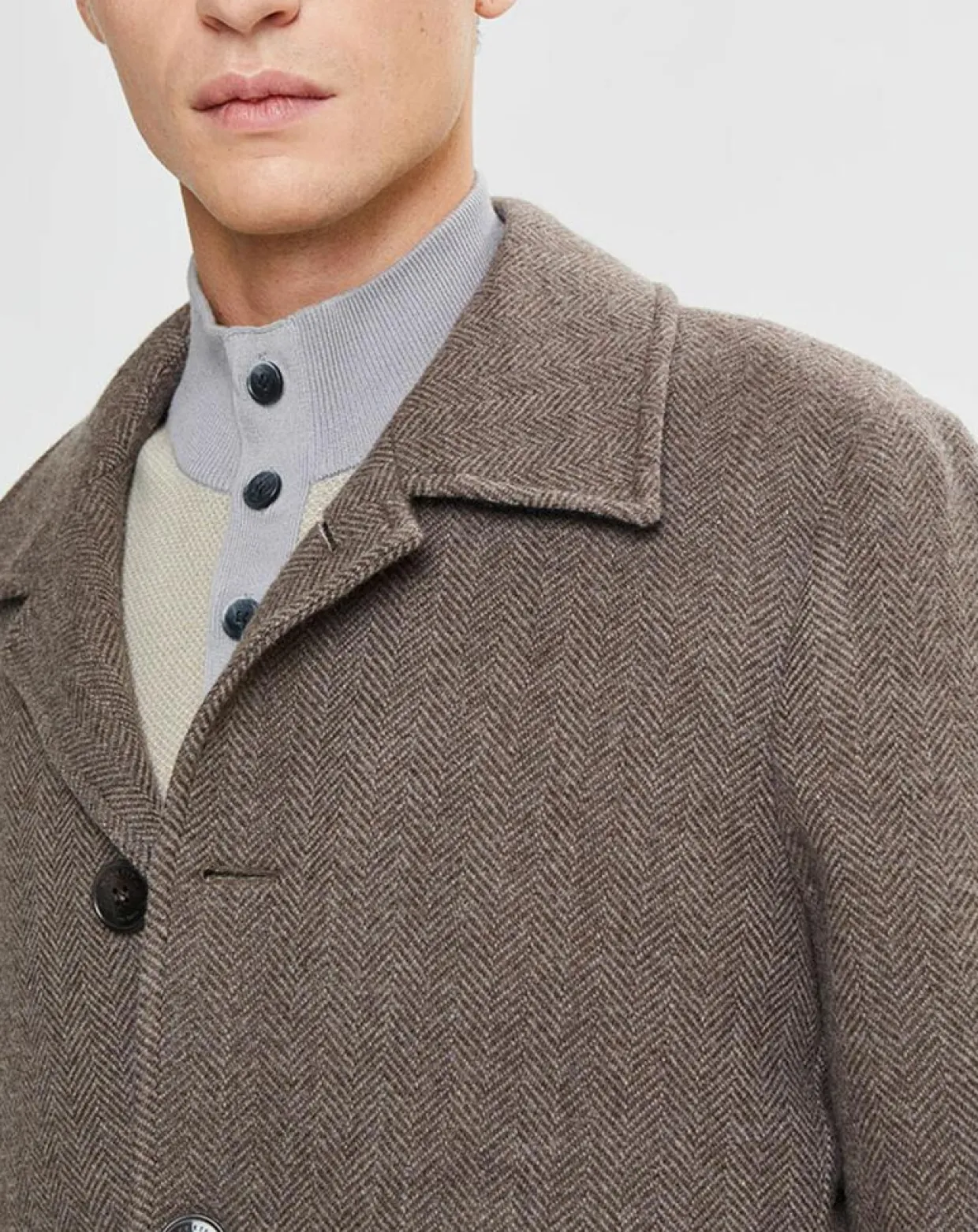 Manteau en Laine mélangée Chevron beige foncé-Hackett London