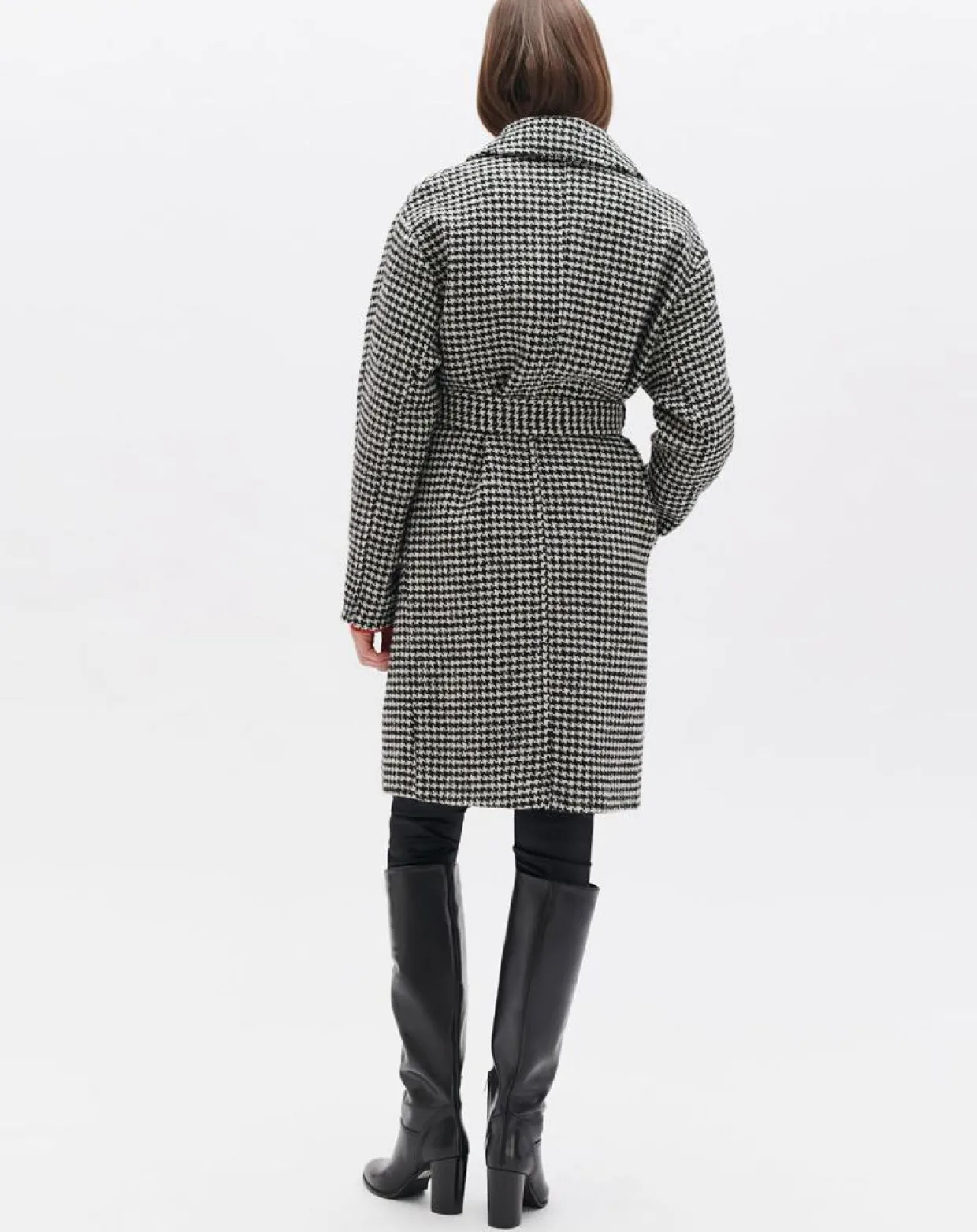 Manteau en Laine mélangée Granta pied-de-poule écru-Caroll Outlet