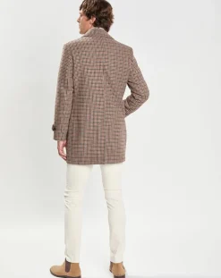 Manteau en Laine mélangée imprimé Pied de Poule beige-Hackett London Outlet