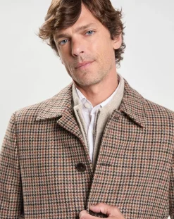 Manteau en Laine mélangée imprimé Pied de Poule beige-Hackett London Outlet