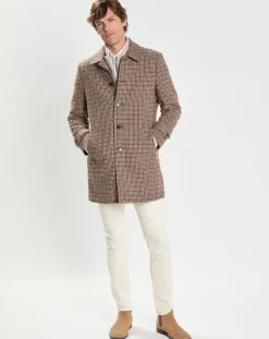 Manteau en Laine mélangée imprimé Pied de Poule beige-Hackett London Outlet