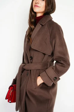 Manteau en Laine mélangée marron-Assuili Outlet