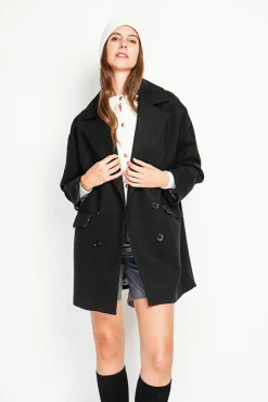 Manteau en Laine mélangée noir-Assuili New