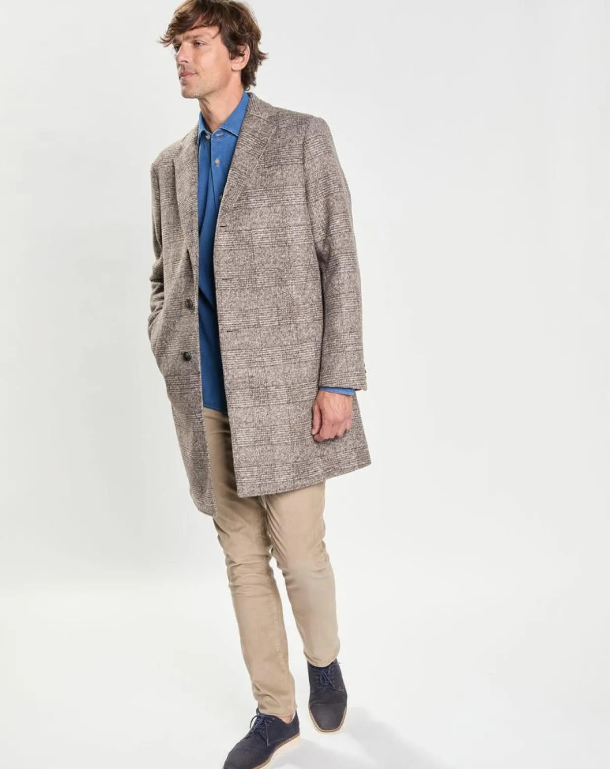 Manteau en Laine mélangée Prince de Galles gris clair-Hackett London Clearance