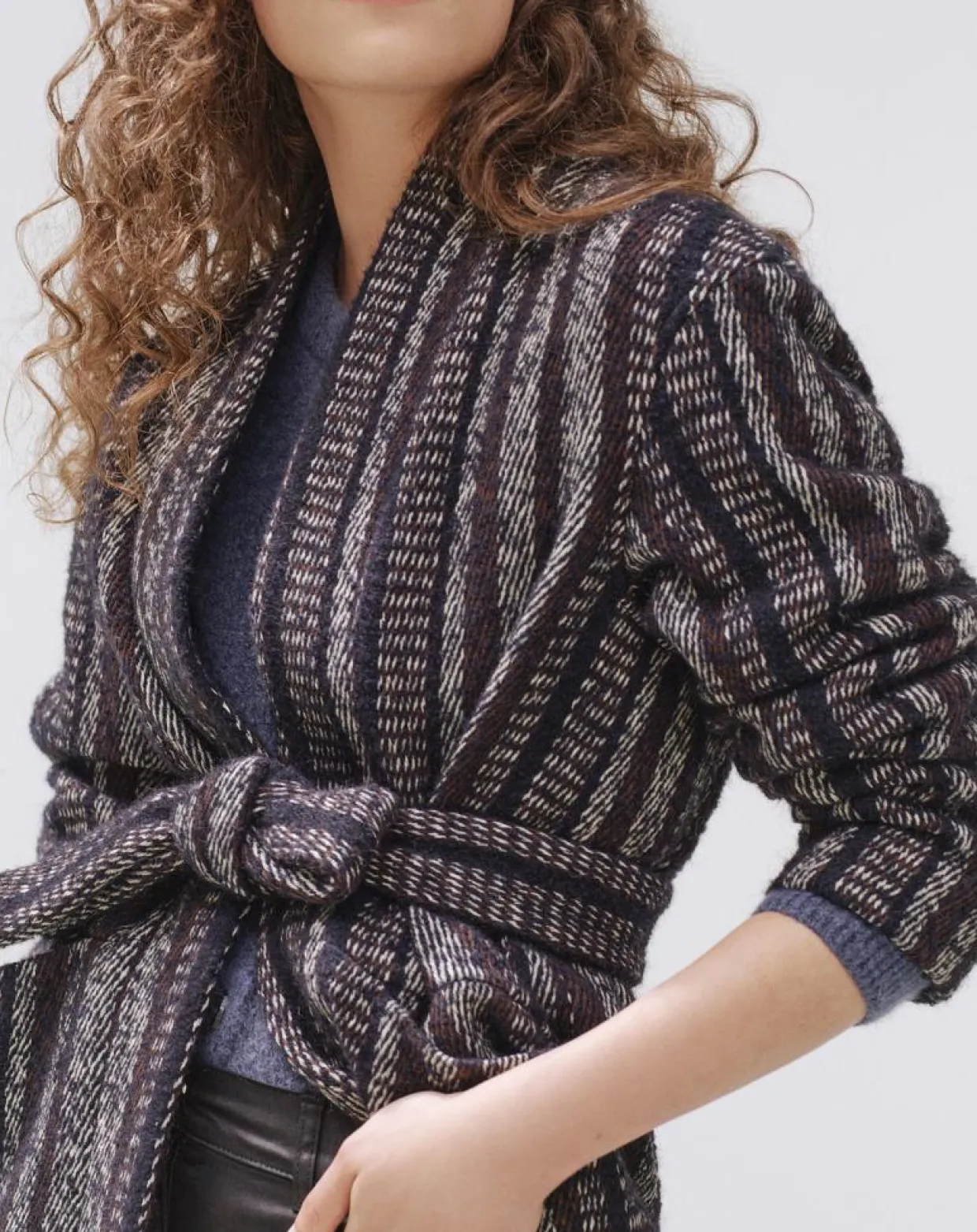 Manteau en Laine mélangée Vivia à rayures marine/blanc/marron-Caroll Hot