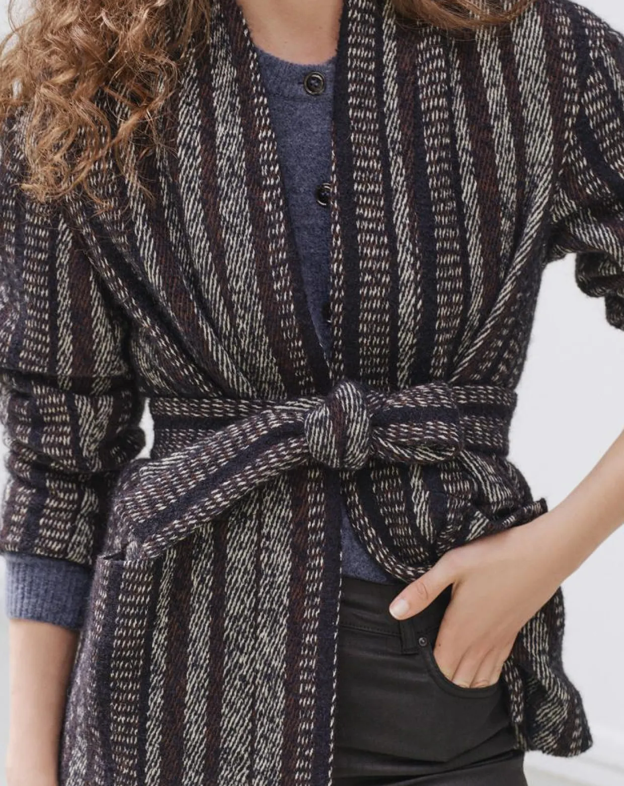 Manteau en Laine mélangée Vivia à rayures marine/blanc/marron-Caroll Hot