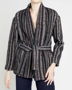 Manteau en Laine mélangée Vivia à rayures marine/blanc/marron-Caroll Hot