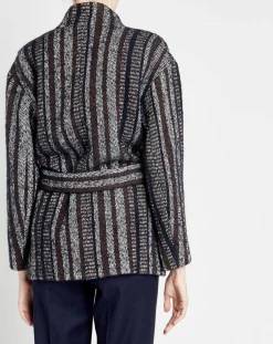 Manteau en Laine mélangée Vivia à rayures marine/blanc/marron-Caroll Hot