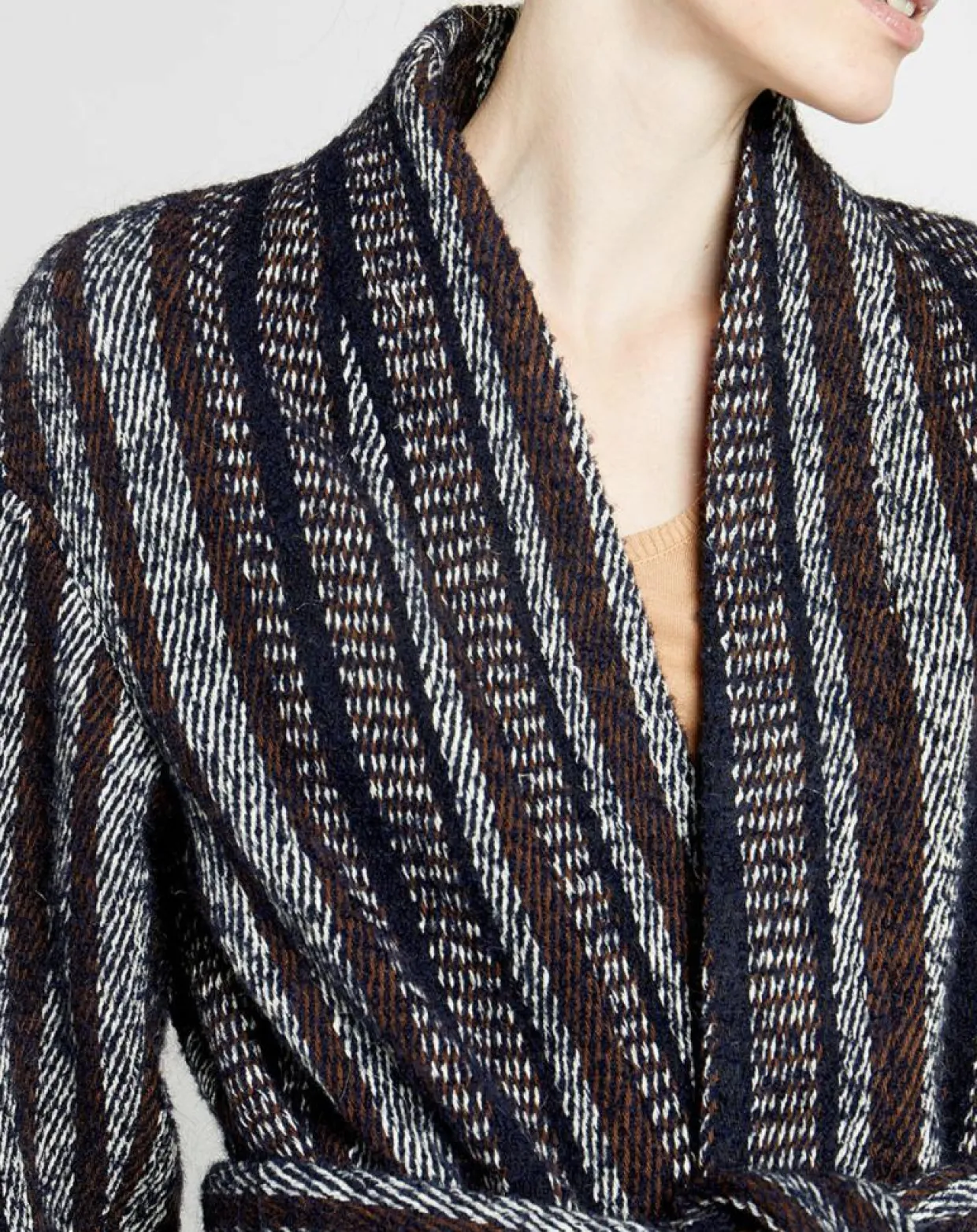 Manteau en Laine mélangée Vivia à rayures marine/blanc/marron-Caroll Hot