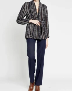 Manteau en Laine mélangée Vivia à rayures marine/blanc/marron-Caroll Hot