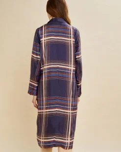 Manteau léger satiné Greg à carreaux marine/beige-Chloé Stora Online