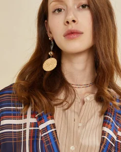 Manteau léger satiné Greg à carreaux marine/beige-Chloé Stora Online
