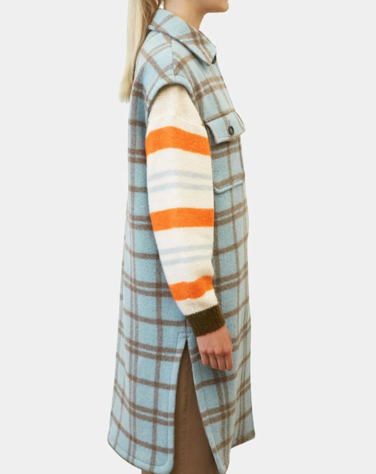 Femme Marc O'Polo Manteaux^Manteau sans manches en Laine mélangée Campagne à carreaux bleu