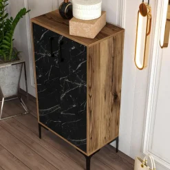 Wooden Art Meubles De Rangement^Meuble à chaussures Prag noyer/noir - 60x111x35 cm