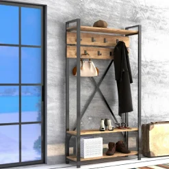 Meuble d'entrée Alfa noir/bois - 180x34x90 cm-Wooden Art Discount