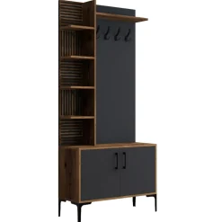 Wooden Art Meubles De Rangement^Meuble d'entrée Viyana noyer/anthracite - 90x200x35 cm
