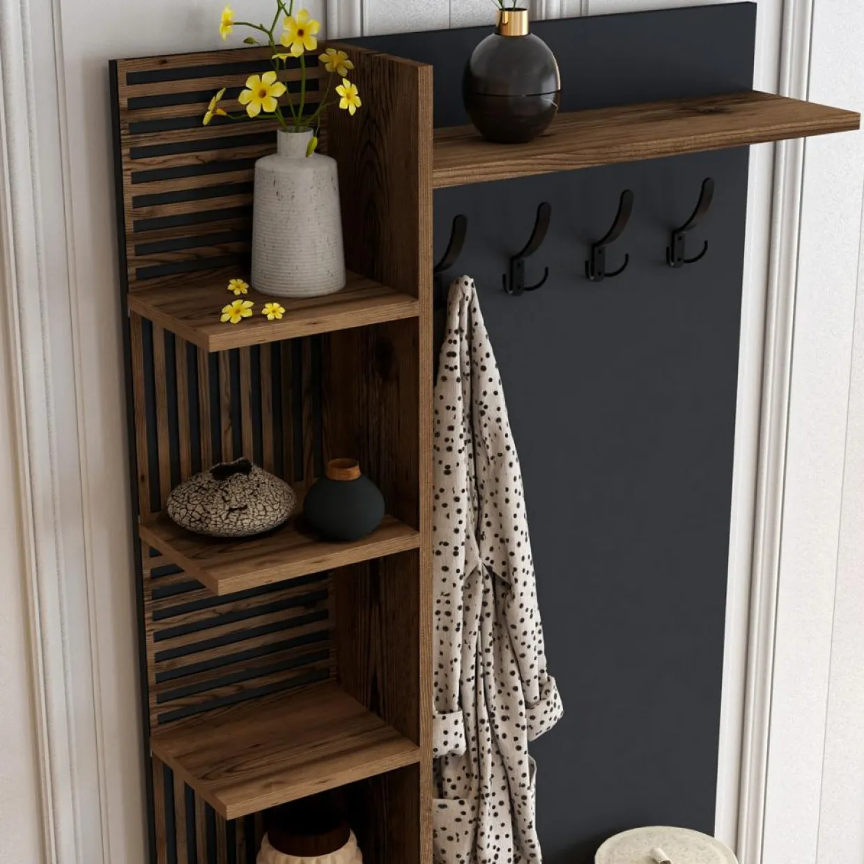 Wooden Art Meubles De Rangement^Meuble d'entrée Viyana noyer/anthracite - 90x200x35 cm