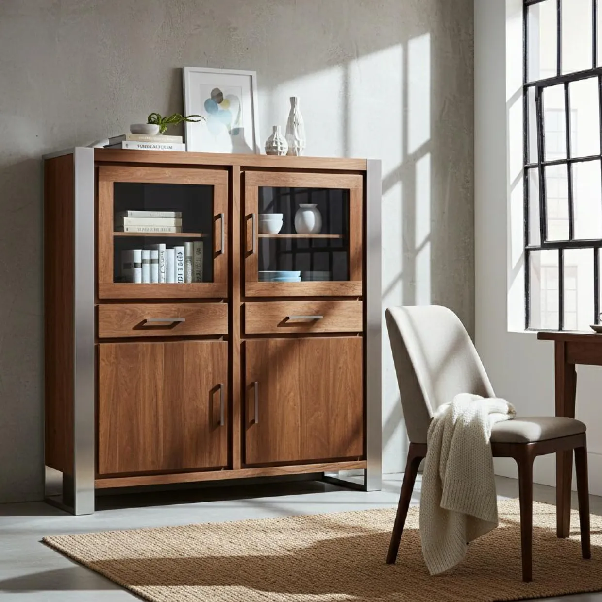 Bois & Chiffons Tables^Meuble haut structure inox Acacia Stainless III Marron - 140x45x160 cm