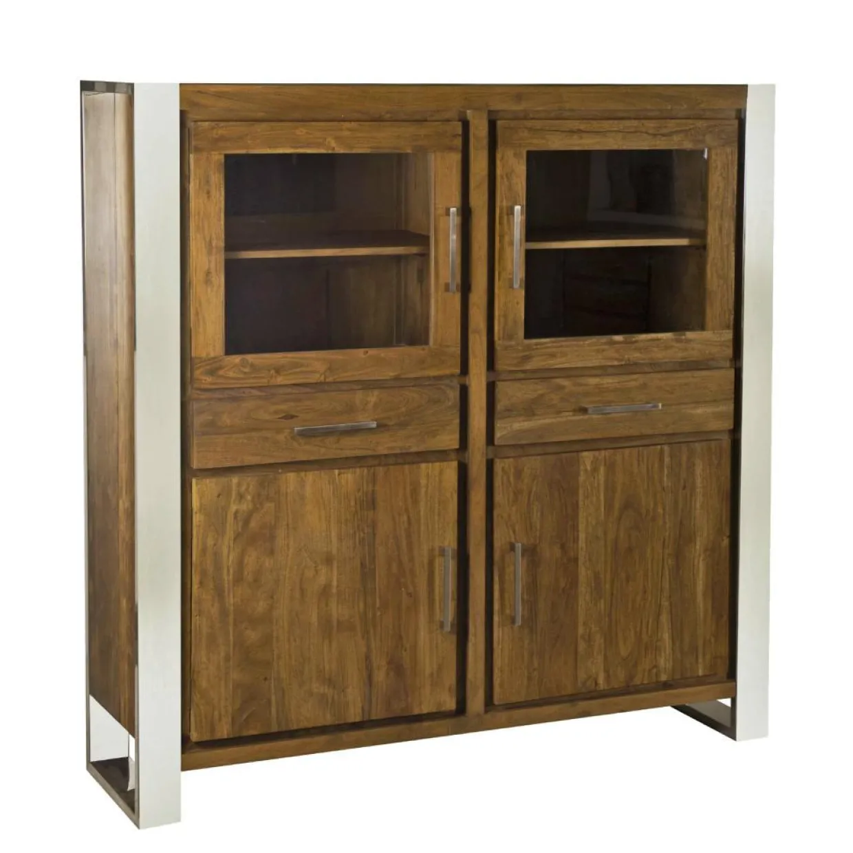 Bois & Chiffons Tables^Meuble haut structure inox Acacia Stainless III Marron - 140x45x160 cm