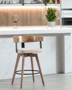 Micha - Chaise de bar en tissu et pieds en bois-Uniqka Best