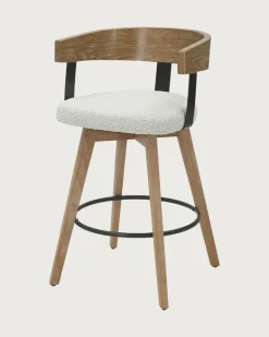 Micha - Chaise de bar en tissu et pieds en bois-Uniqka Best