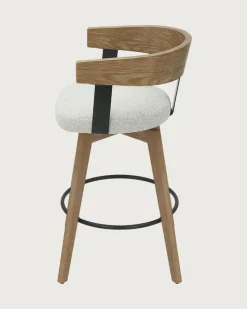 Micha - Chaise de bar en tissu et pieds en bois-Uniqka Best
