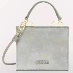 Micro Sac à main en Velours de Cuir Ligne Future argenté 11.0x9.5x7.5 cm-Furla Sale