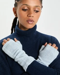 Mitaines 100% Cachemire poignets en côtes Mindy icy blue-Cashmere Tribu Outlet