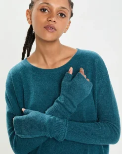 Femme Cashmere Tribu Gants, Moufles^Mitaines 100% Cachemire poignets en côtes Mindy heathered teal