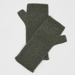 Mitaines 100% Cachemire poignets en côtes Mindy kaki-Cashmere Tribu Clearance