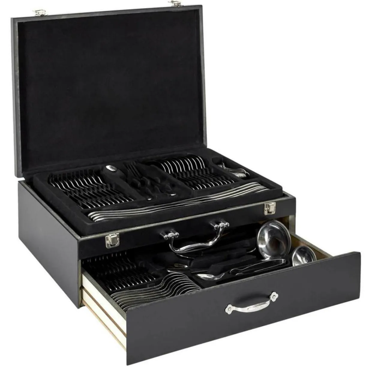 Cook Concept Couverts De Table^Ménagère avec coffret en bois & tiroir noire - 84 pièces