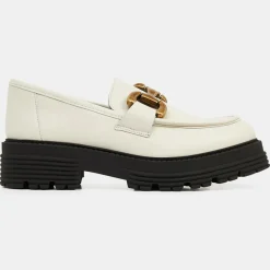 Femme Galeries Lafayette Mocassins^Mocassins en Cuir boucle beiges - Talon 5 cm