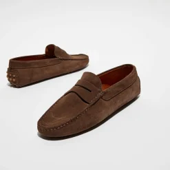 Homme Loafers Mocassins^Mocassins en Velours de Cuir Martin marron