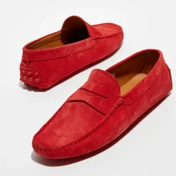 Mocassins en Velours de Cuir Martin rouges-Loafers Clearance