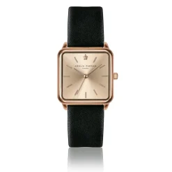 Montre Femme Gold Plaza en Cuir noire-Amelia Parker Clearance