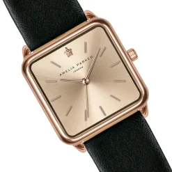 Montre Femme Gold Plaza en Cuir noire-Amelia Parker Clearance