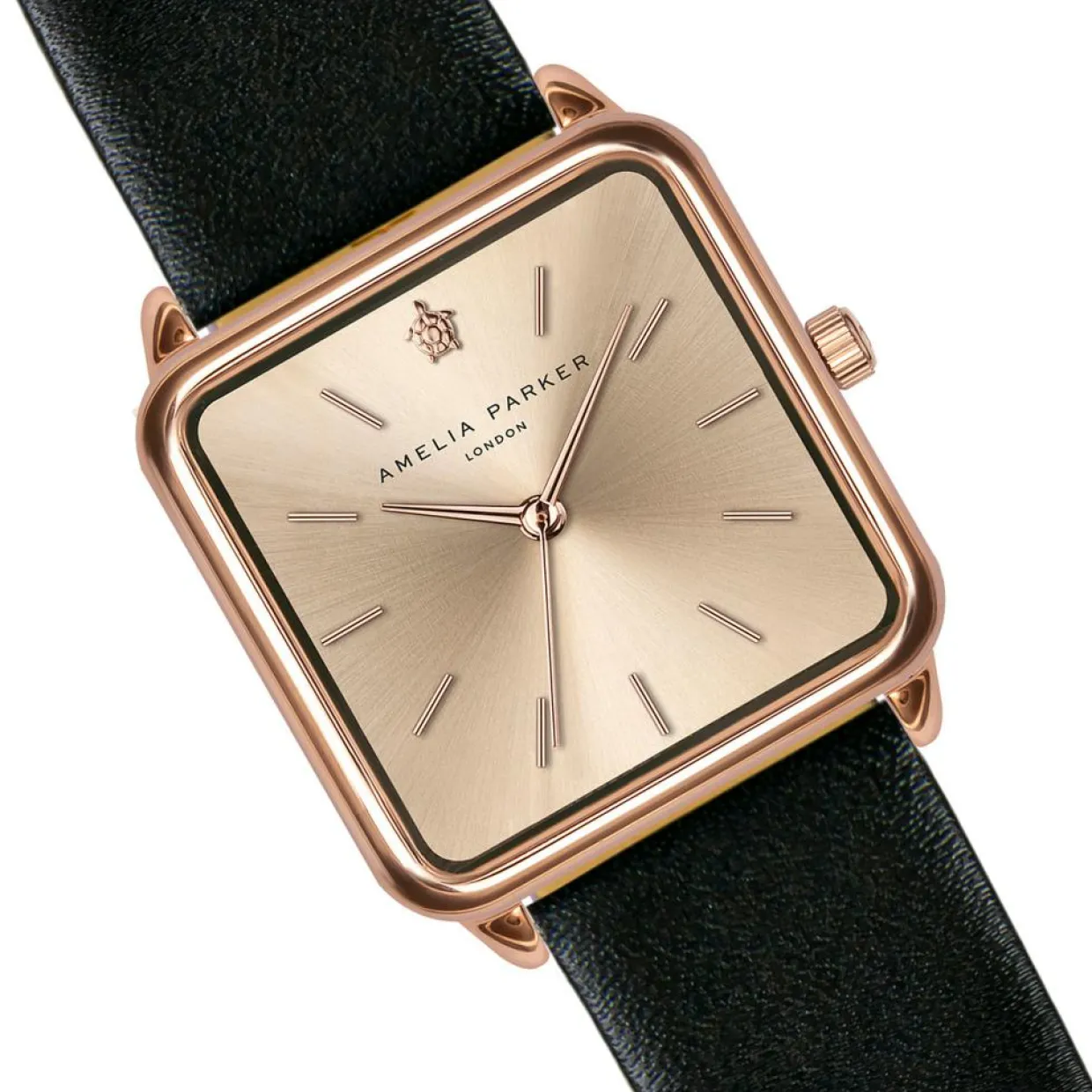 Montre Femme Gold Plaza en Cuir noire-Amelia Parker Clearance