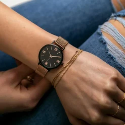 Montre Femme Petite Noir en Acier rose doré-Amelia Parker Hot