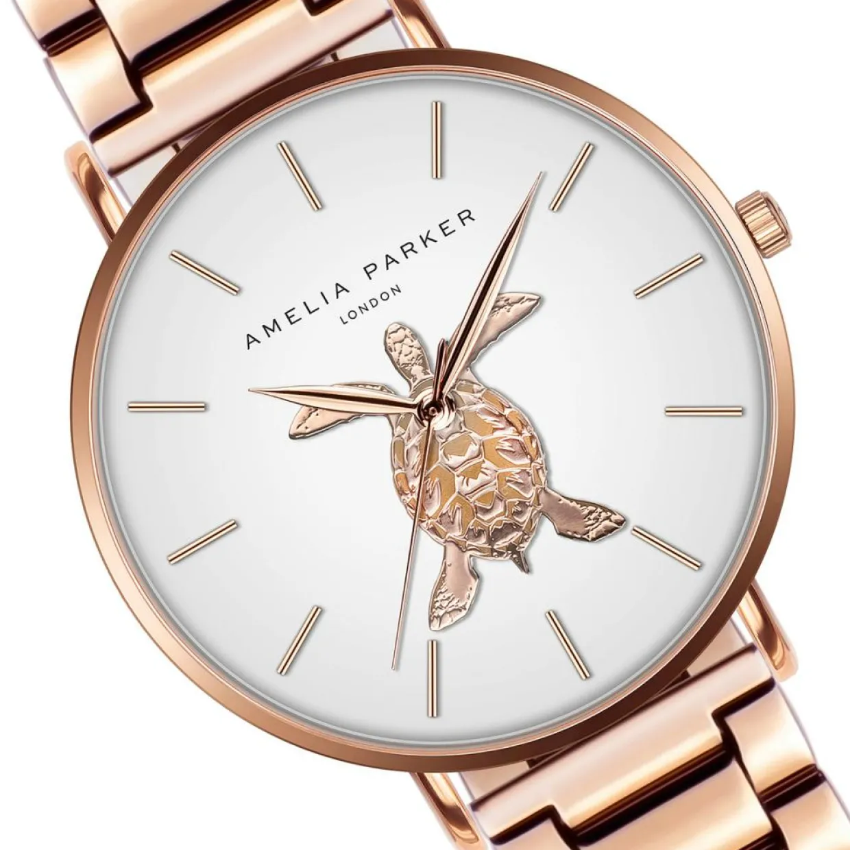 Montre Femme Rose Turtle en Acier rose doré-Amelia Parker Hot