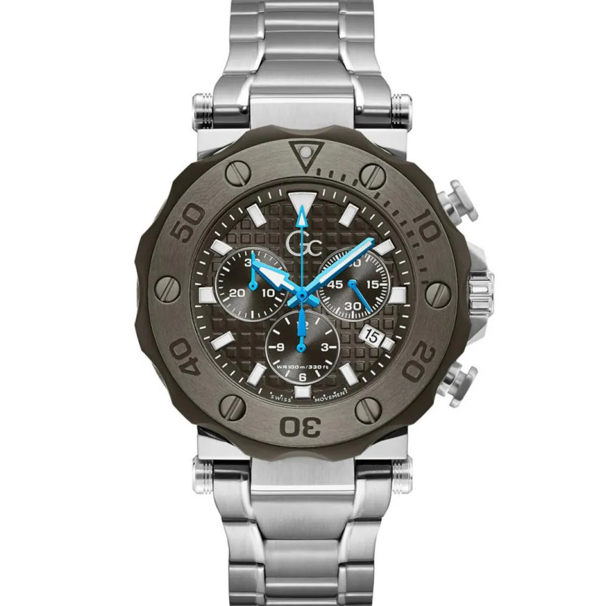 Montre Homme Diver Code Chrono en Acier inoxydable 316L argentée-Guess Collection Clearance
