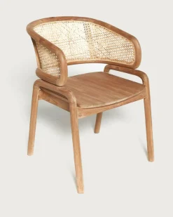 Moon - Chaise en teck massif et cannage rotin-Uniqka Outlet