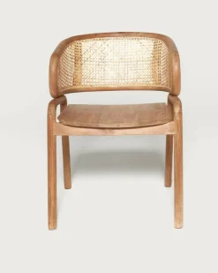 Moon - Chaise en teck massif et cannage rotin-Uniqka Outlet
